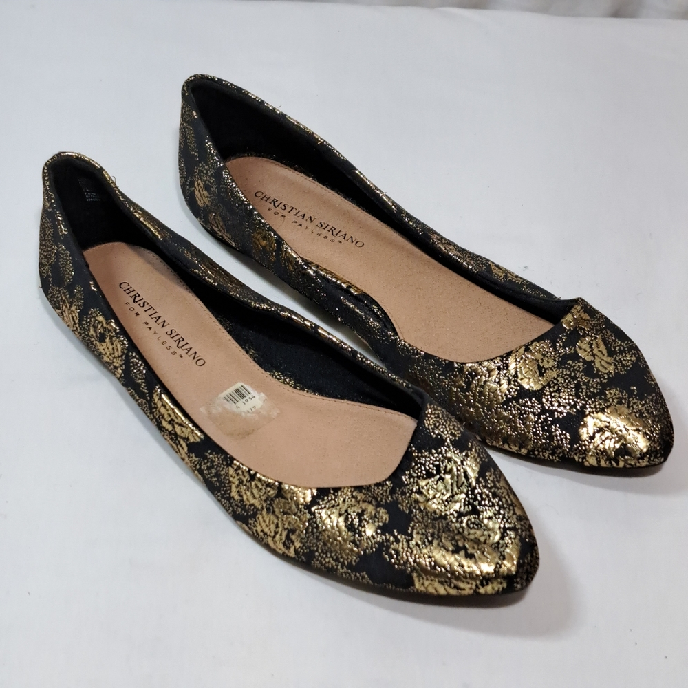 Christian Siriano for Payless Flats in Gold & Black Size 9.5